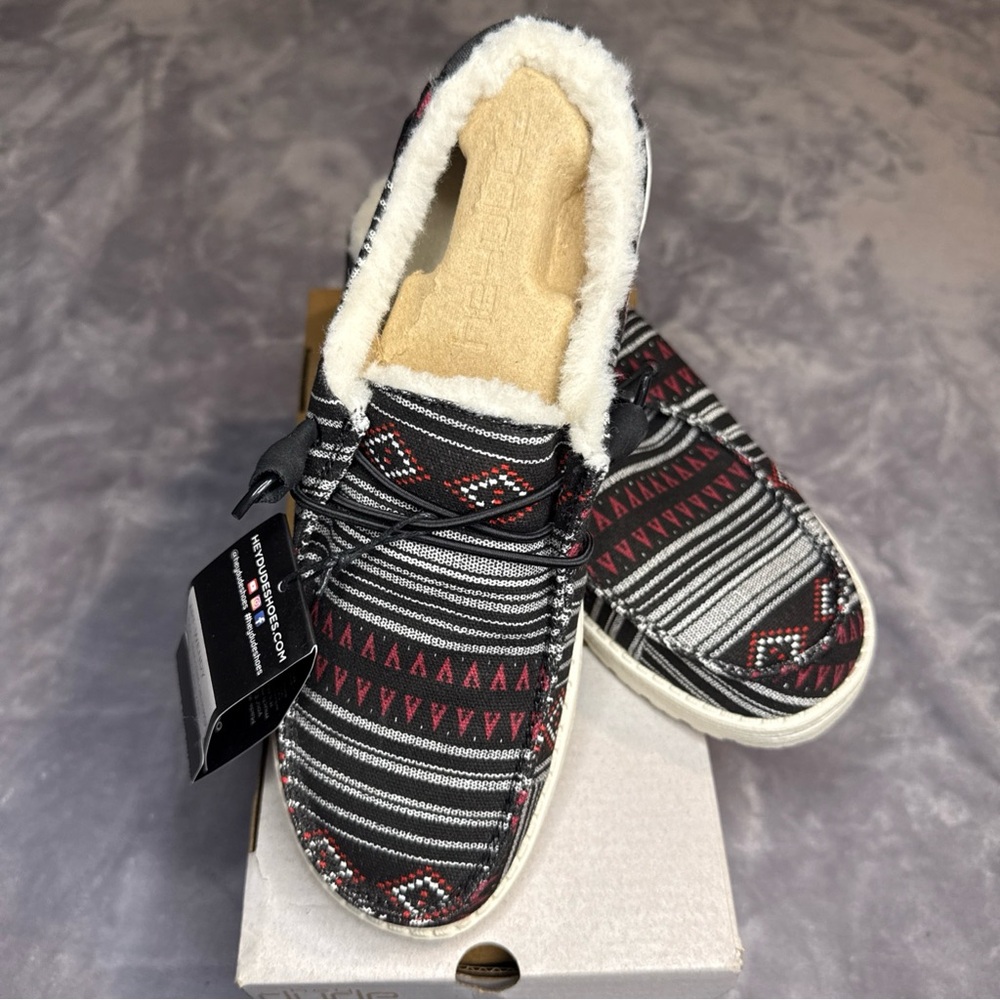 Hey Dude Black and Red Boho Stripe Shoes size 9